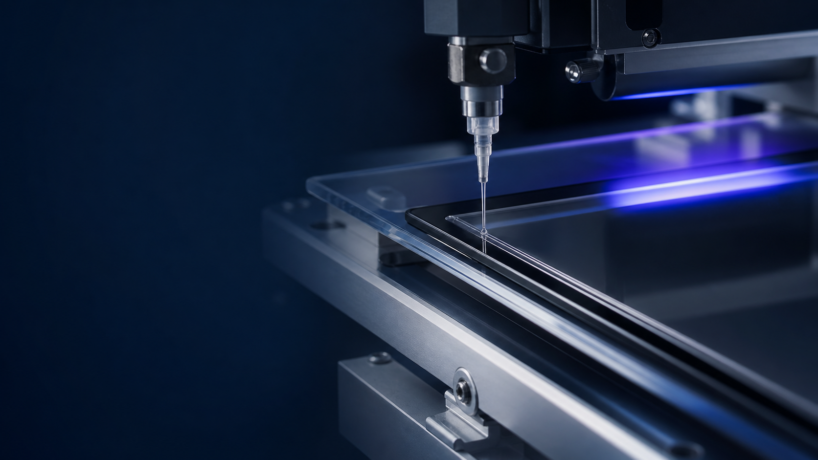 Precision LOCA dispensing and UV curing for a touch-display module
